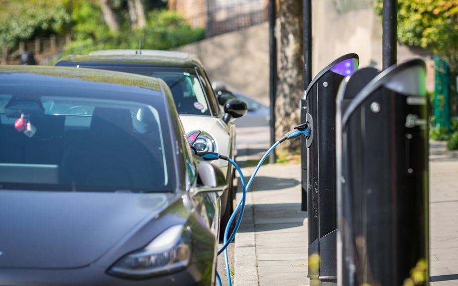 Electric car charging at a charging point